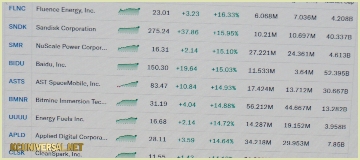 Image of a stock list on Yahoo! Finance!