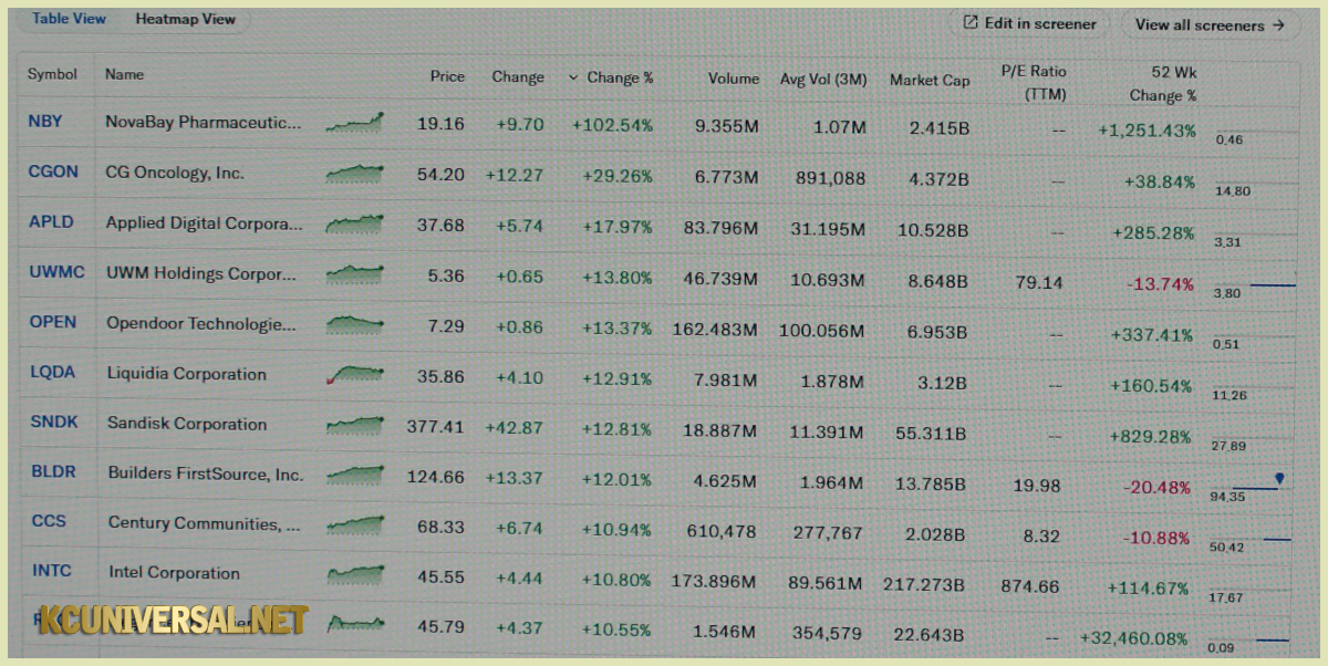 Image of a stock list on Yahoo! Finance!