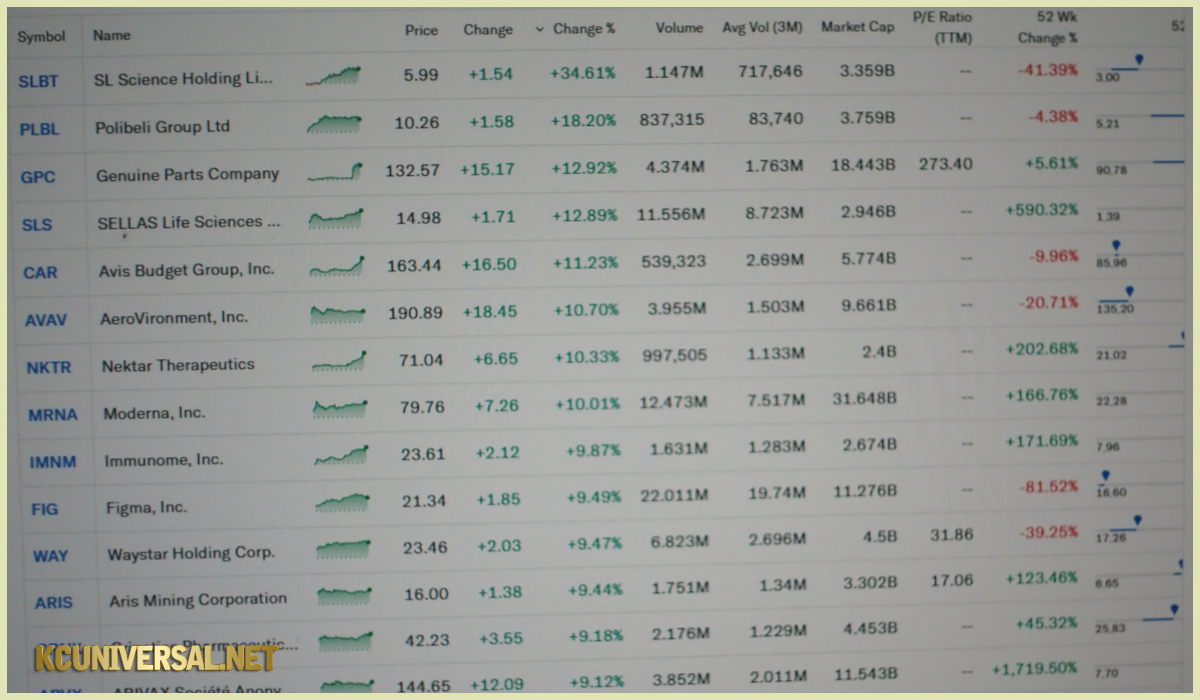 Image of a stock list on Yahoo! Finance!
