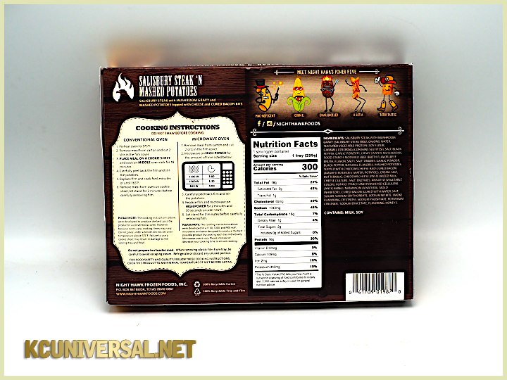 Night Hawk Salisbury Steak 'N Mashed Potatoes frozen dinner (back)