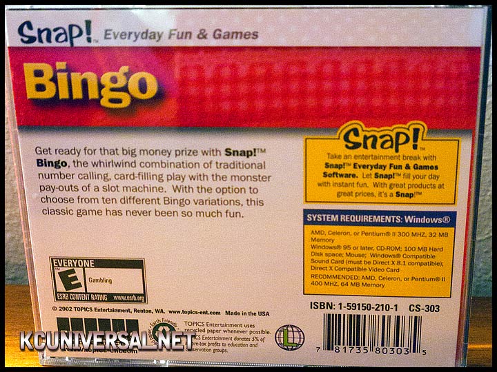 PC Snap! Everyday Fun and Games - Bingo game (back)