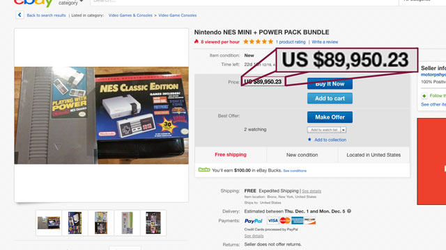 The highest priced NES Classic currently on eBay.