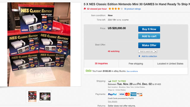 The NES Classic at $20,000