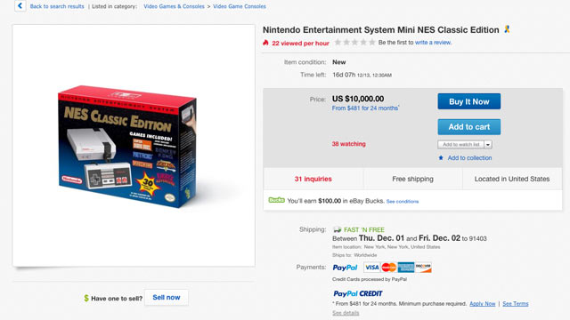 The NES Classic at $10,000